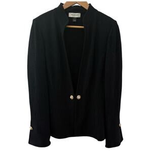 St.‎ John Collection Luxe Textured Black Wool-Blend Pearl Button Blazer Size 10